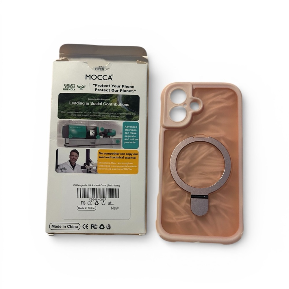 Rose Gold Phone Case with Ring Stand iPhone 16 kickstand